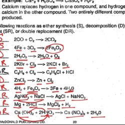 Types of reactions worksheet key